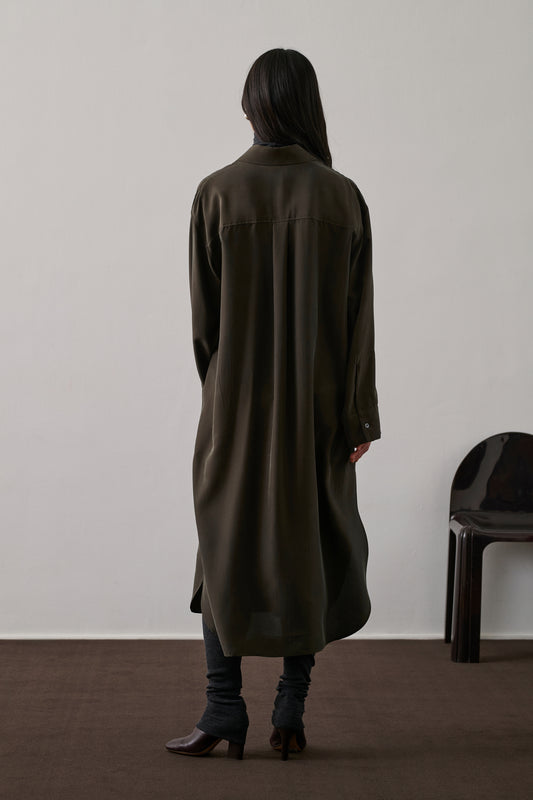 Robe Flora - Kaki Foncé - Soie - Femme